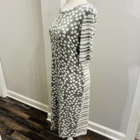 LuLaRoe Womans Dress M Gray White Dots Stripes Julia Pencil Stretch (A0126) - Picture 2 of 6